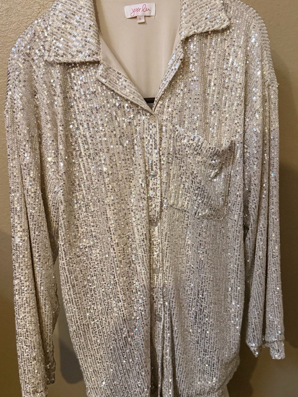 Jess Lea Champagne Sequin Button-Up Tunic Large